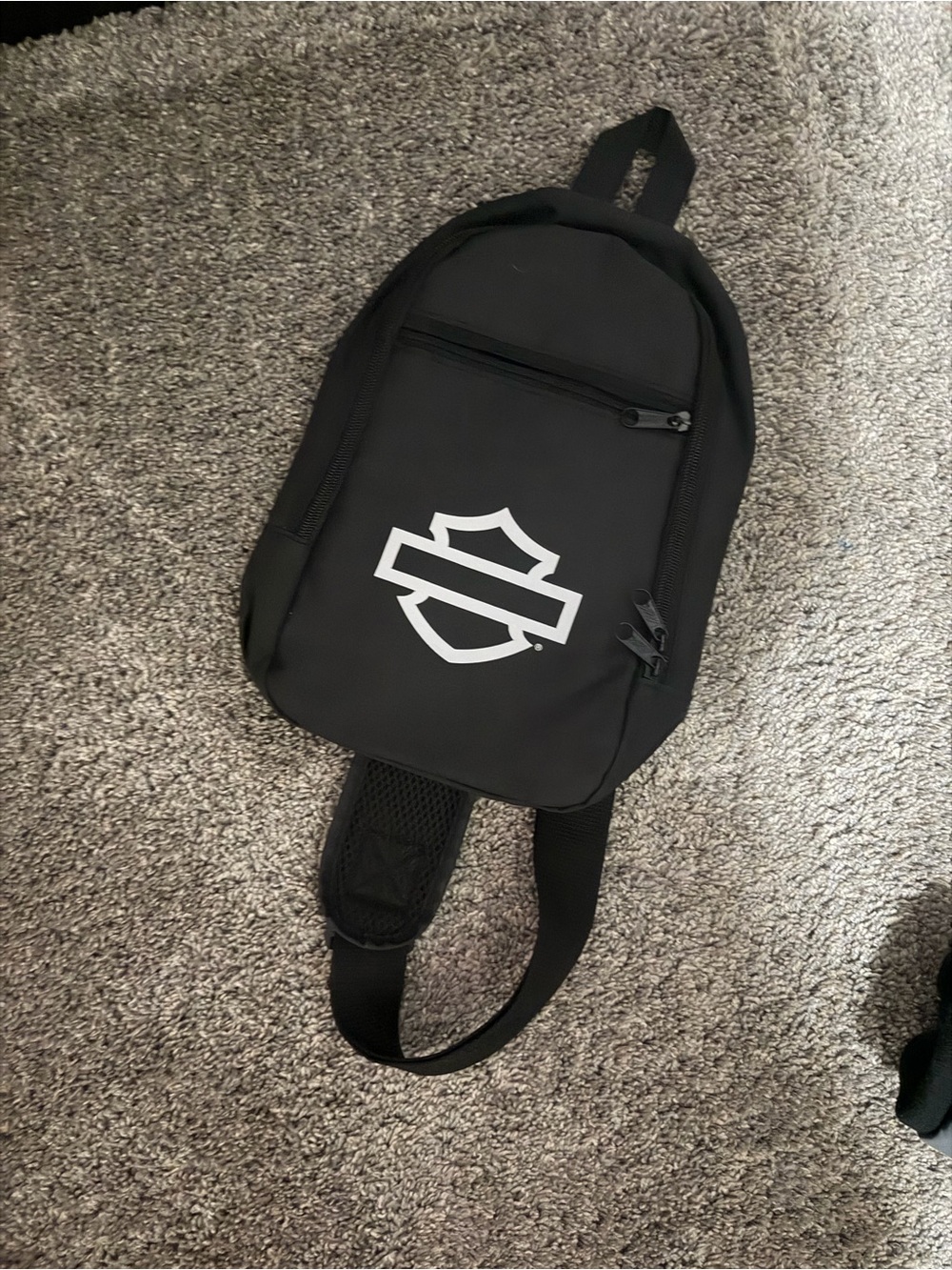 Black Sling Pack with White Shield Logo - Men